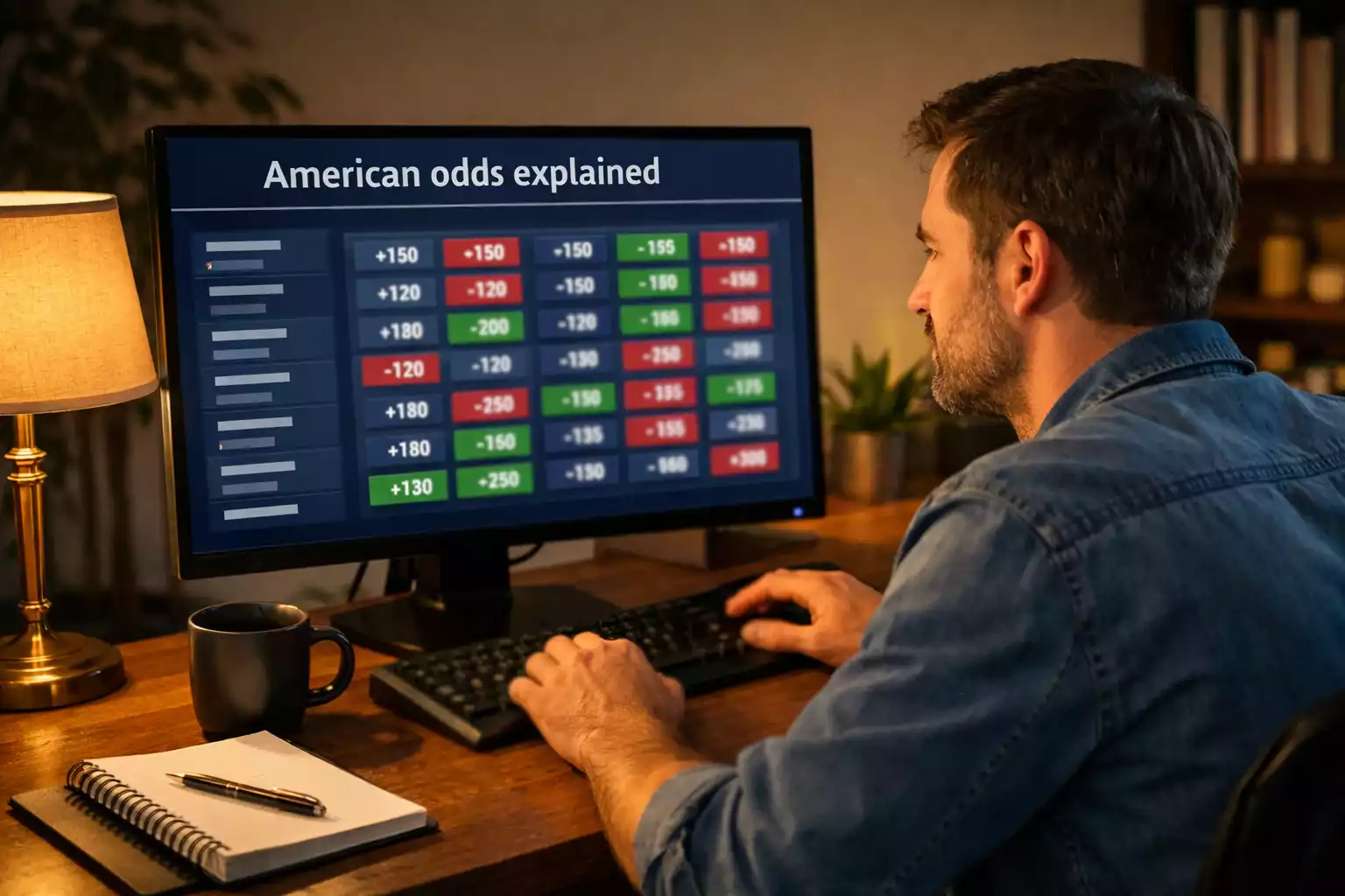 Person studying betting odds on computer screen at desk