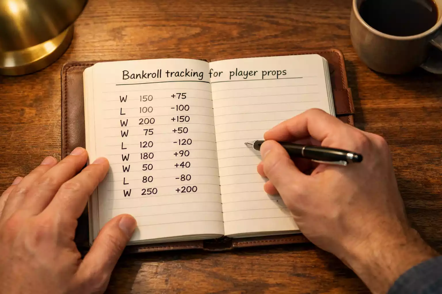 Person writing betting records in a tracking journal