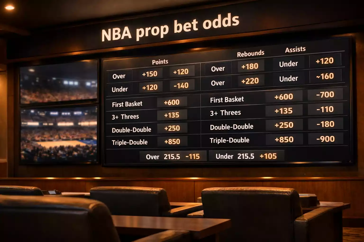 Sports betting board displaying basketball odds and lines