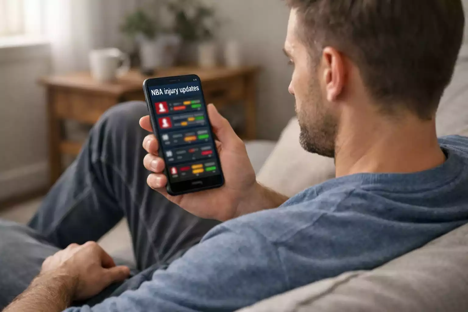 Person checking sports injury news on smartphone at home